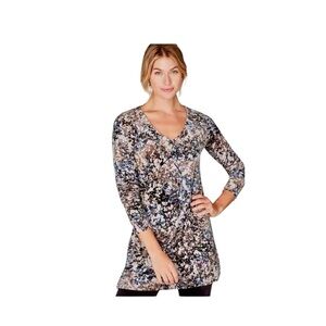 Pure Jill Velour Rustic Neutral Color Branch Pattern Tunic Top Size Medium